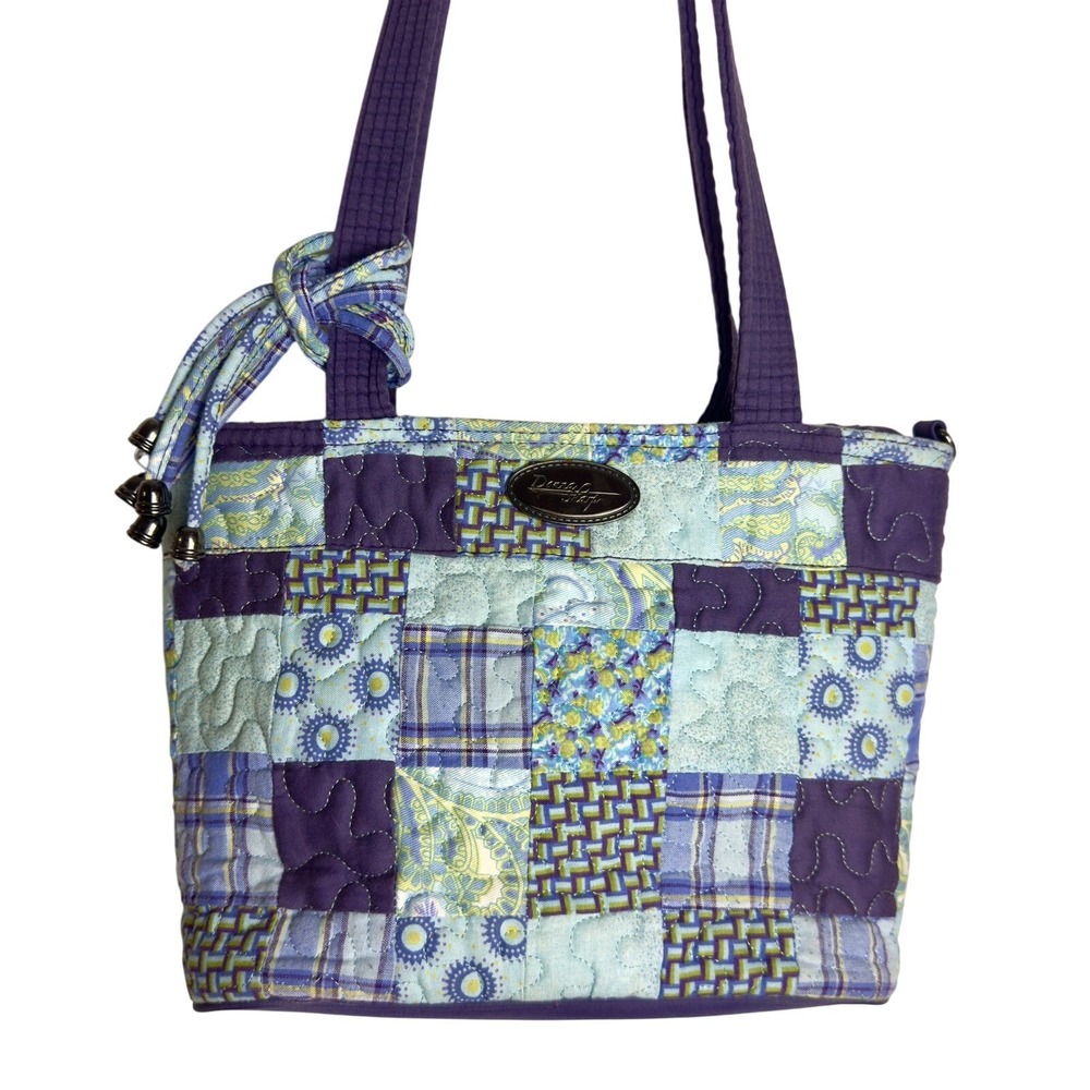 Donna Sharp Quilted Patchwork Purple Blue Shoulder Bag Geometric 100% Cotton